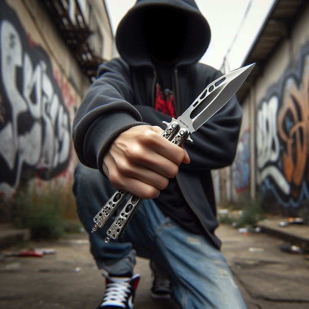 gang member holding a butterfly knife - bladesjournal