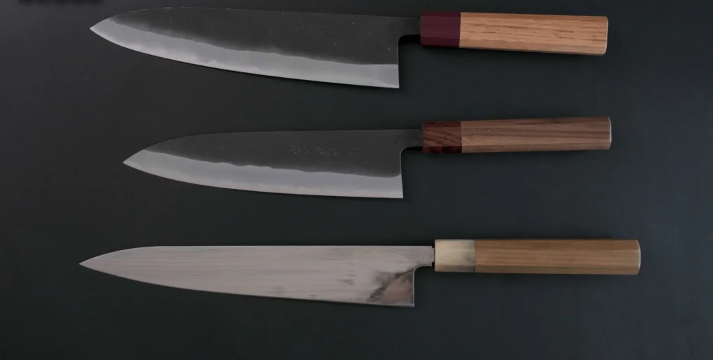 three different types of gyuto knives