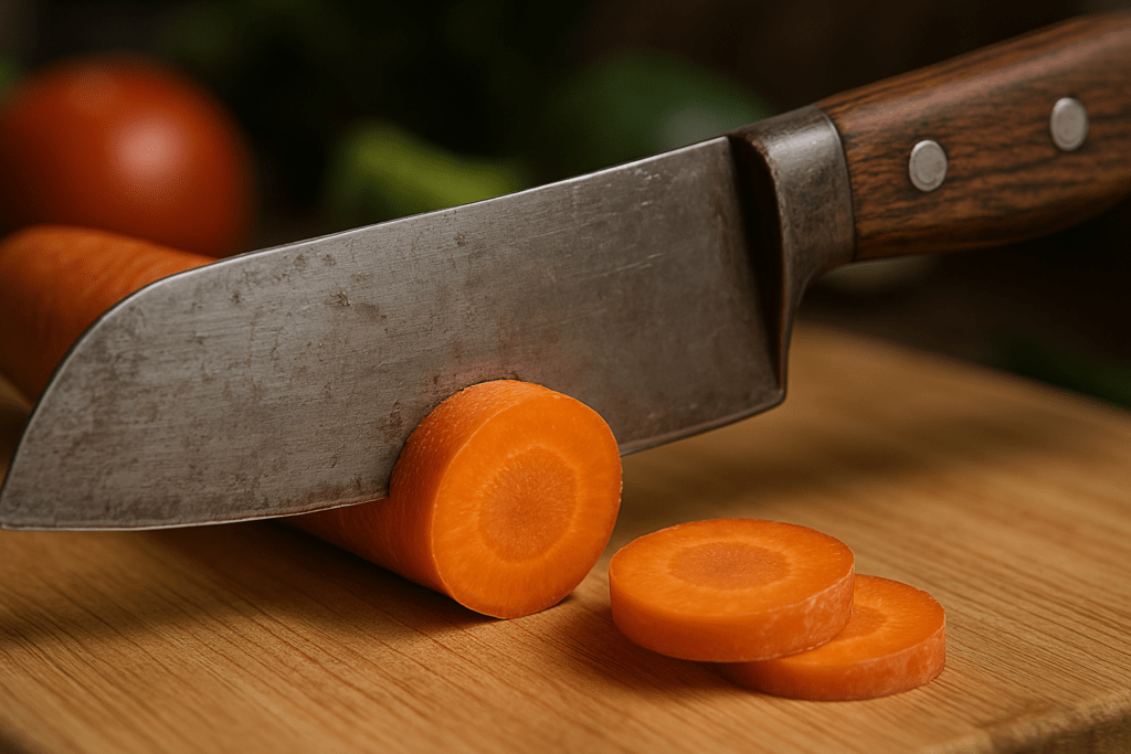 dull knife cutting carrot dull knife cutting through carrots