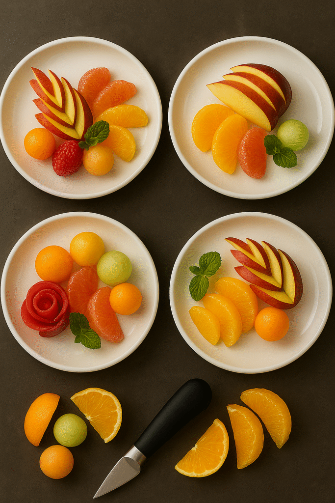 fancy fruit salads created using tourne knife fancy fruit salads created using tourne knife