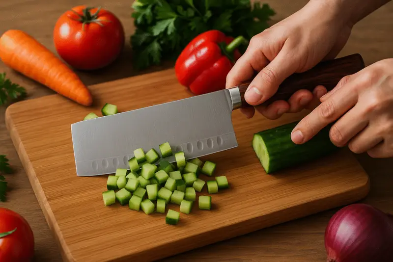 nakiri knife cutting the vegetables