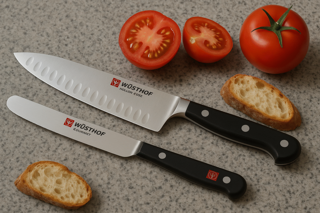 Wüsthof hollow edge chef knife and gourmet spreader knife